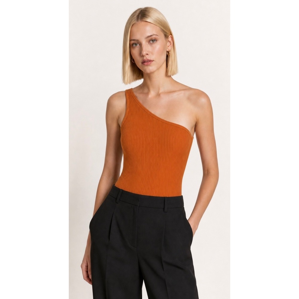 GUESS Mel Ottoman One Shoulder Bodysuit Orange NWT XS